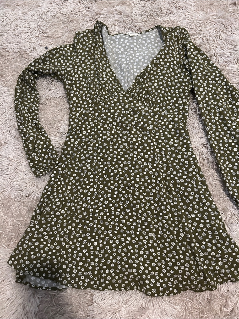 La Hearts Olive Green Floral Long Sleeve Fit & Flare Dress